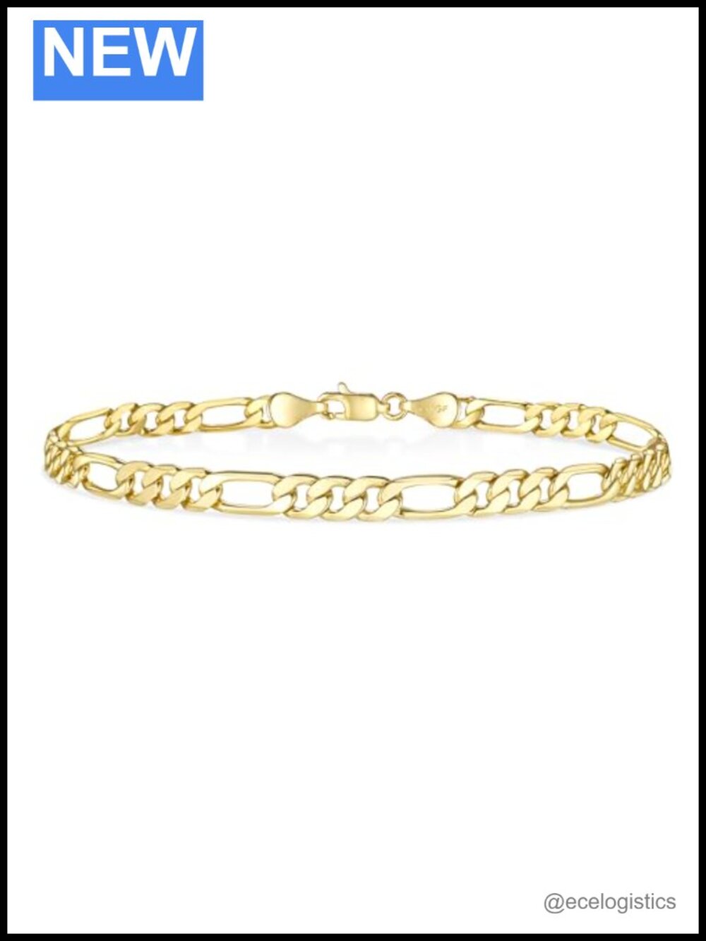 14K Gold Filled Figaro Chain Bracelet 4mm Diamond Cut Lobster Clasp